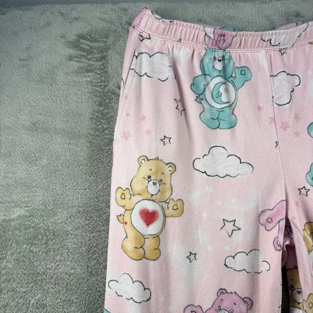 Care Bears Pink Pajama Pants Small 4/6 Clouds Stars Lounge Sleepwear Pockets